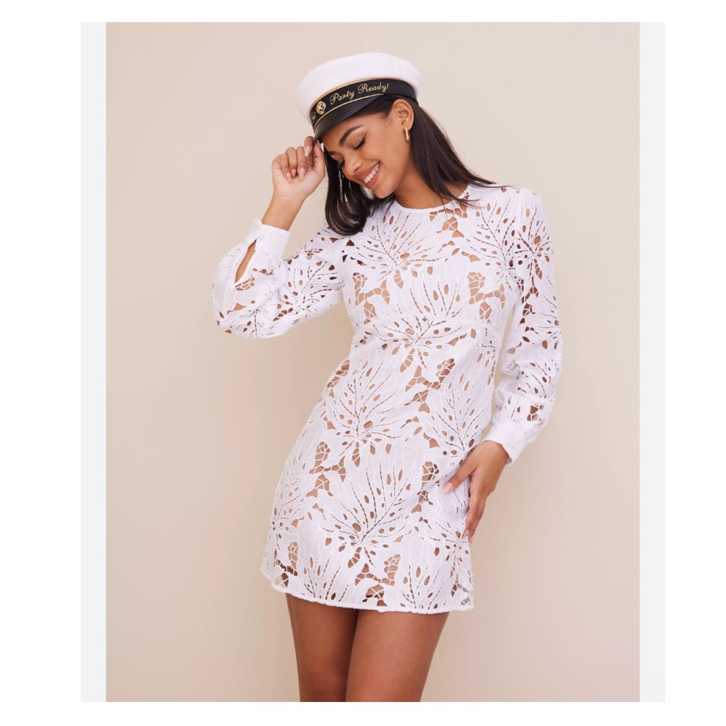 Nwt Michael Michael Kors Palm Blouson Sleeve Guipure Lace Mini Dress Size 12